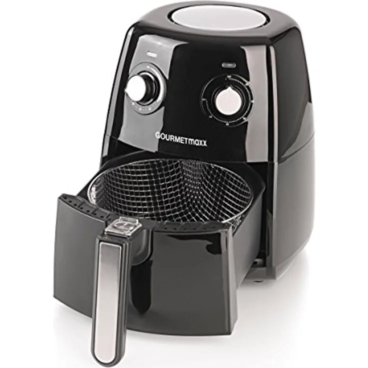 GOURMETmaxx XL 1500W Hot Air Fryer 2,5 l Solo Schwarz, Silber Stand-alone Fritteuse Hot Air Fryer, 2,5 l, 200 °C, 60 min, Solo, Schwarz, Silber