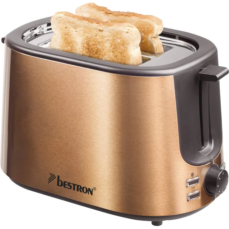 Bestron Toaster mit 2 Röstkammern, Krümelschublade und Brötchen-Röstaufsatz, 1.000 W, Edelstahl in Kupfer-Optik