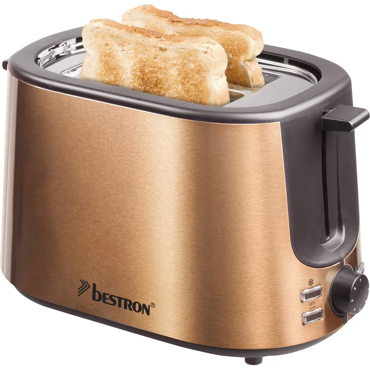Bestron Toaster mit 2 Röstkammern, Krümelschublade und Brötchen-Röstaufsatz, 1.000 W, Edelstahl in Kupfer-Optik – Bild 1