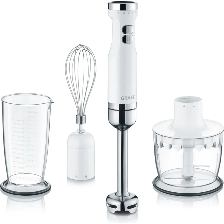 Graef HB501EU Stabmixer, 800W, 5 Geschwindigkeiten und Turbo-Funktion, Kunststoff, weiß, silber – Bild 1