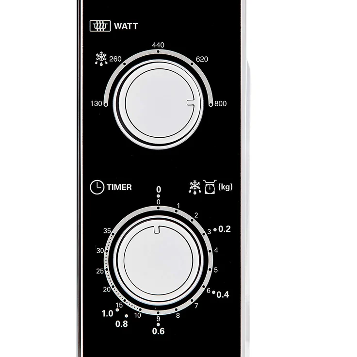 Sharp R200WW Mikrowelle, Standgerät, 20 Liter Garraum, 800 Watt, 5 Leistungsstufen, Timer von 35 Minuten bis 00 Sekunden, gewichtgesteuertes Auftauen, Energiesparmodus, Glasdrehteller 25,5 cm, weiß – Bild 4