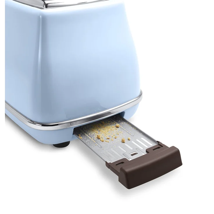 De'Longhi Toaster Icona Vintage CTOV2103.AZ - 2-Schlitz-Toaster mit Brötchenaufsatz, Edelstahl in elegantem Retro Look mit Chrom-Details, blau  – Bild 5