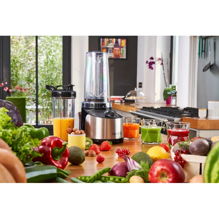 Krups KB181D Freshboost Standmixer To Go mit Vakuum Technologie, 3x mehr Antioxidantien & Vitamine zur Stärkung des Immunsystems, 4 Programme, 800W, Edelstahl- Schwarz – Bild 4