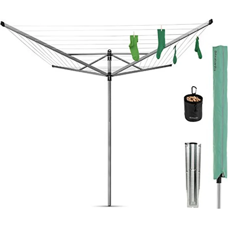 Brabantia Lift-O-Matic Wäschespinne, mit Wäscheklammerbeutel, Wäscheklammern, Abdeckung und Erdspieß – Bild 1