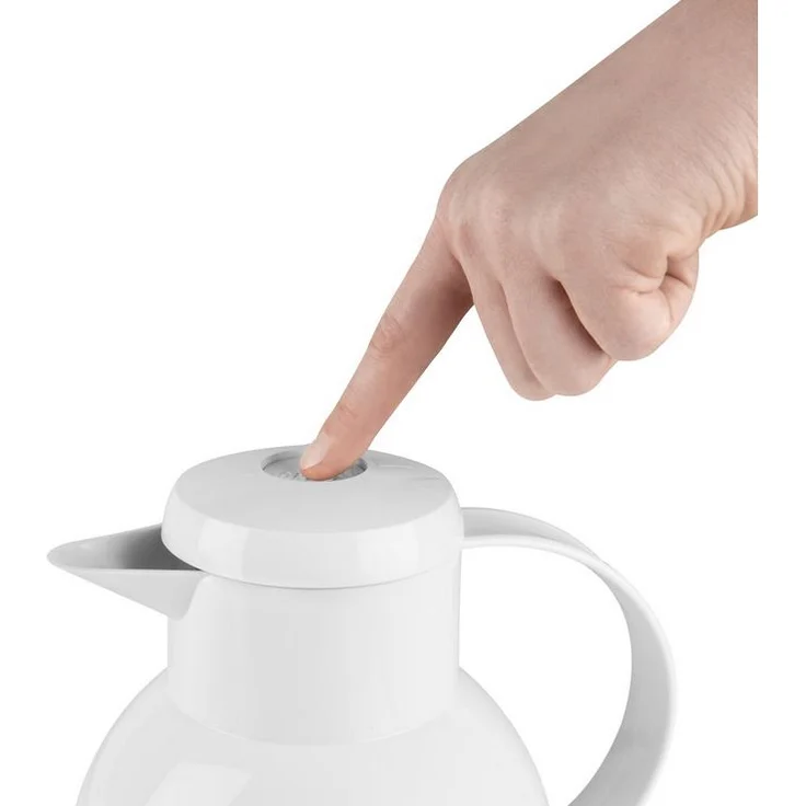 Emsa 504229 Samba Isolierkanne (1 Liter, Quick Press Verschluss, 12h heiß, 24h kalt) weiß glänzend – Bild 3