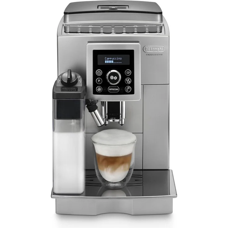 De'Longhi ECAM 23.466.S Kaffeevollautomat mit Milchsystem und integriertem Mahlwerk, Cappuccino und Espresso auf Knopfdruck, Digitaldisplay mit Klartext, 2-Tassen-Funktion, Großer 1,8 Liter Wassertank, silber – Bild 1