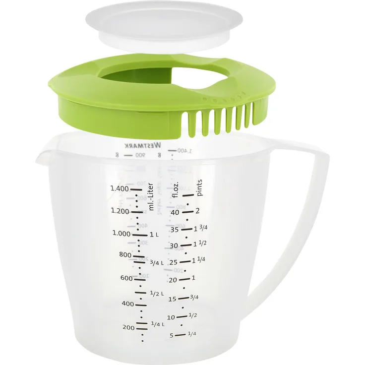 Westmark Rührbecher mit Spritzschutz, Deckel und Ausgießer, Kunststoff, Füllvolumen: 1,4 Liter, Helena, Transparent-Apfelgrün, 3105227A