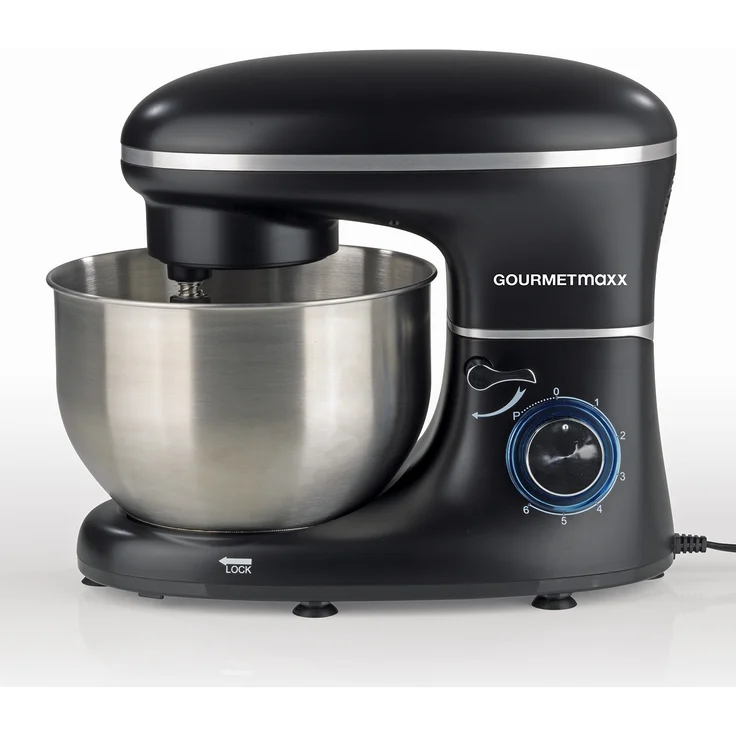 GOURMETmaxx Küchenmaschine schwarz, Direktantrieb, 1500 Watt, 5 L, 6 Geschwindigkeitsstufen, Patisserie-Set, schwarz – Bild 2