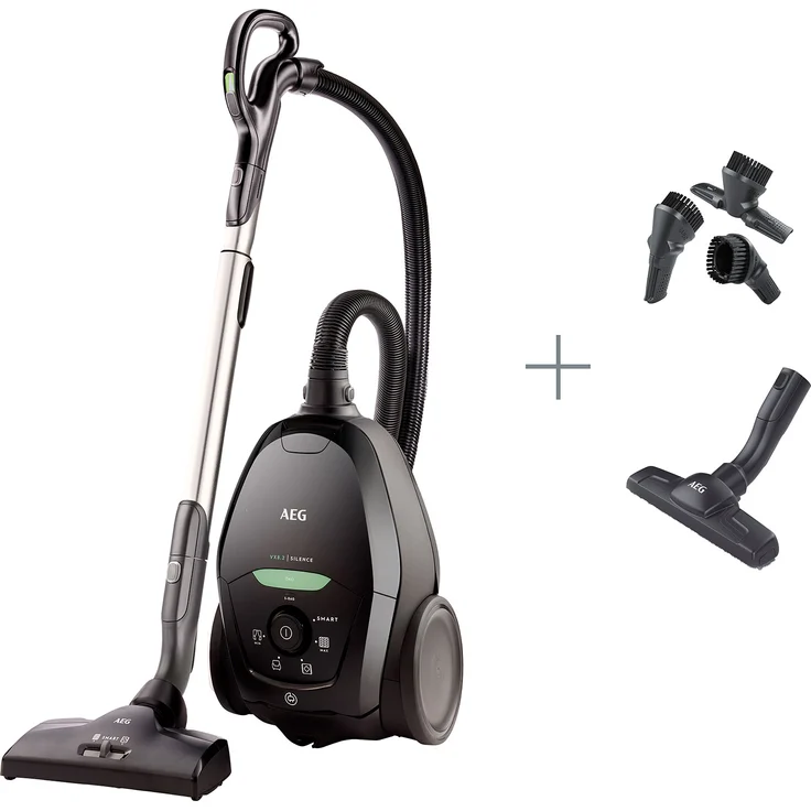 AEG VX82-1-ÖKO Staubsauger mit Beutel (75% Recyclingmaterial, automatische Saugkraftregulierung, extrem leise auch auf Teppich, Aufnahme von großen + kleinsten Partikeln, langes Kabel, 600W, schwarz) – Bild 1