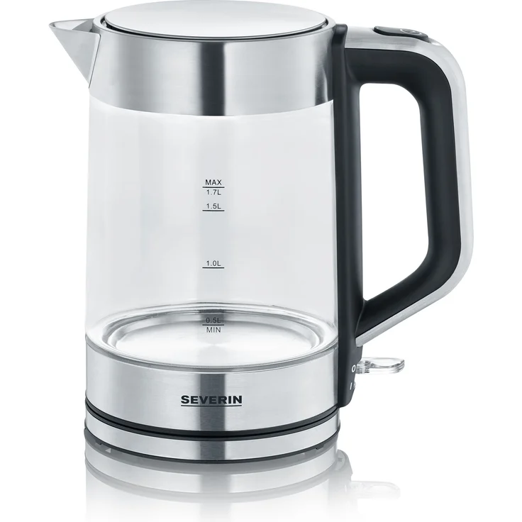 SEVERIN 3420-000 WK 3420 Wasserkocher, 2200, 1.7 liters, Glas-Edelstahl-gebürstet-schwarz – Bild 1