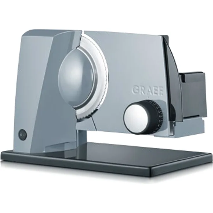 Graef S 11050 Allesschneider, elektrisch, 170W, Edelstahl-Wellenschliffmesser mit Safety-Verschluss, inkl. MiniSlice Aufsatz, Messerabdeckplatte, Kunststofftablett, Metallgehäuse, grau