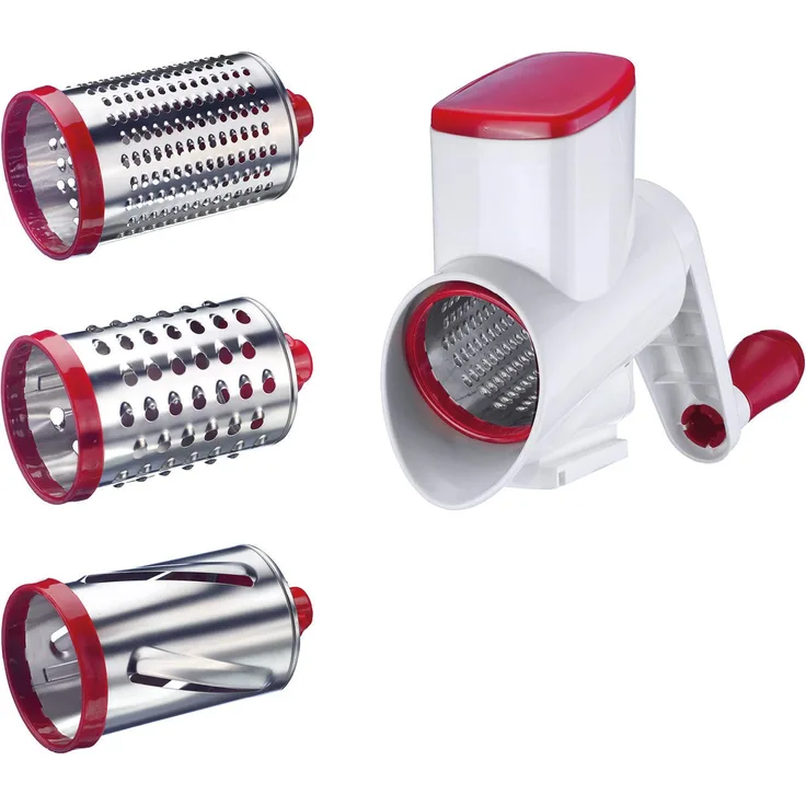 Westmark Reibemaschinenaufsatz mit 3 Schneidtrommeln, Passend zu Frecher Fritz (97042260) oder Entsafter »Vita-Freund« (97062260), Kunststoff-Rostfreier Edelstahl, Scharfe Herta, Weiß-Rot, 97032260