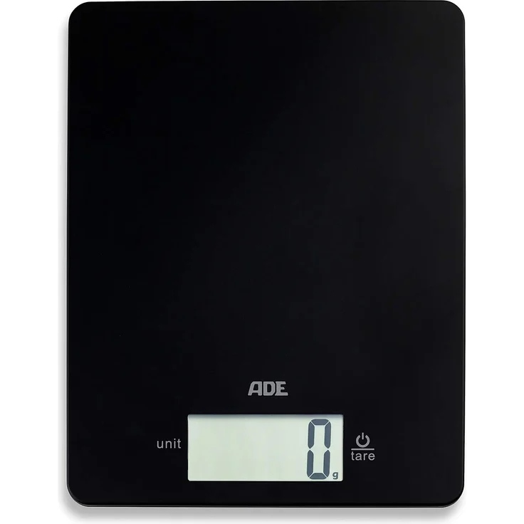 ADE Digitale Küchenwaage KE 1800-4 Leonie (Elektronische Waage für Küche und Haushalt, extrem flach, präzises Wiegen bis 5 kg, Zuwiegefunktion) schwarz