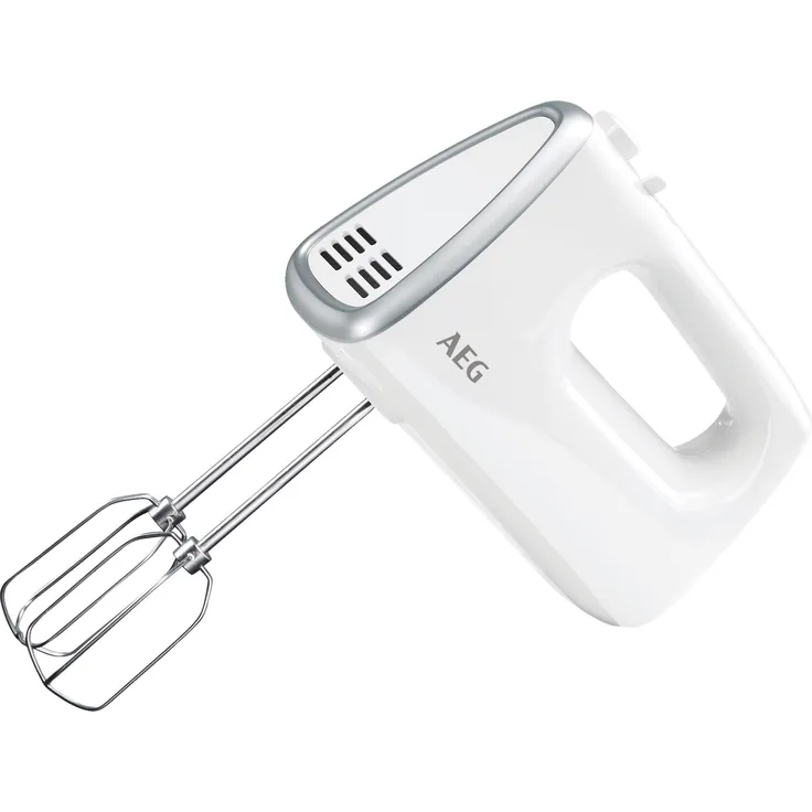 AEG HM 3330 Handmixer (450 Watt, 5 variable Geschwindigkeitsstufen, Turbo-Funktion für Höchstleistung, Auswurftaste, 2 Rührbesen und 2 Knethaken spülmaschinenfest, 1m Kabel) weiß-silber