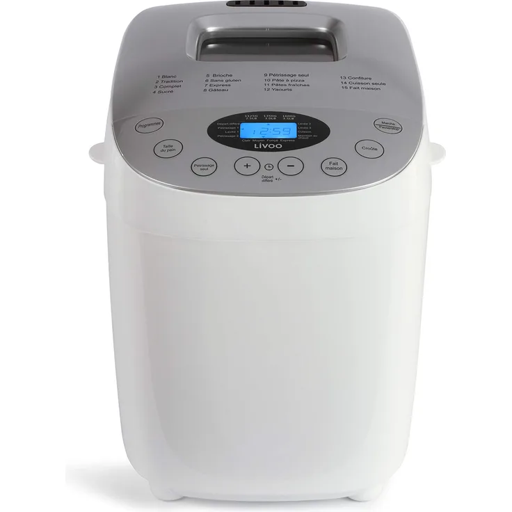Livoo DOP205W Brotbackautomat | Doppelknetmaschine, 15 Programme ohne Gluten, komplett, Tradierung, Briosche etc. | Hohe Kapazität, Startzeitvorwahl, Warmhaltefunktion