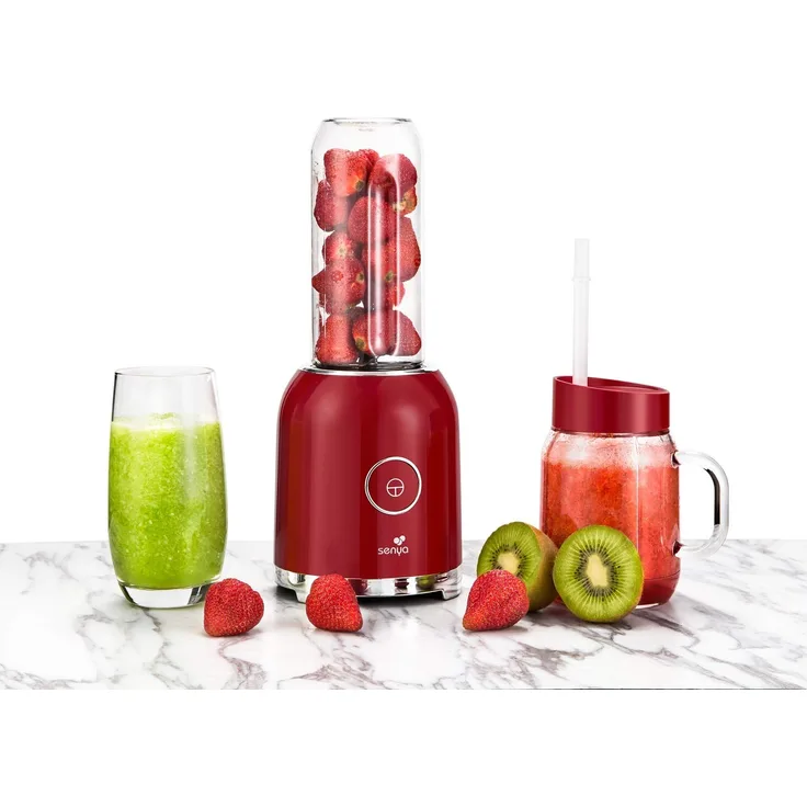Senya Standmixer Smoothie mit 2 tragbaren Flaschen, Rot, Juicy Delight 250 W, 6 Klingen aus Edelstahl, SYCP-M025, BPA-frei