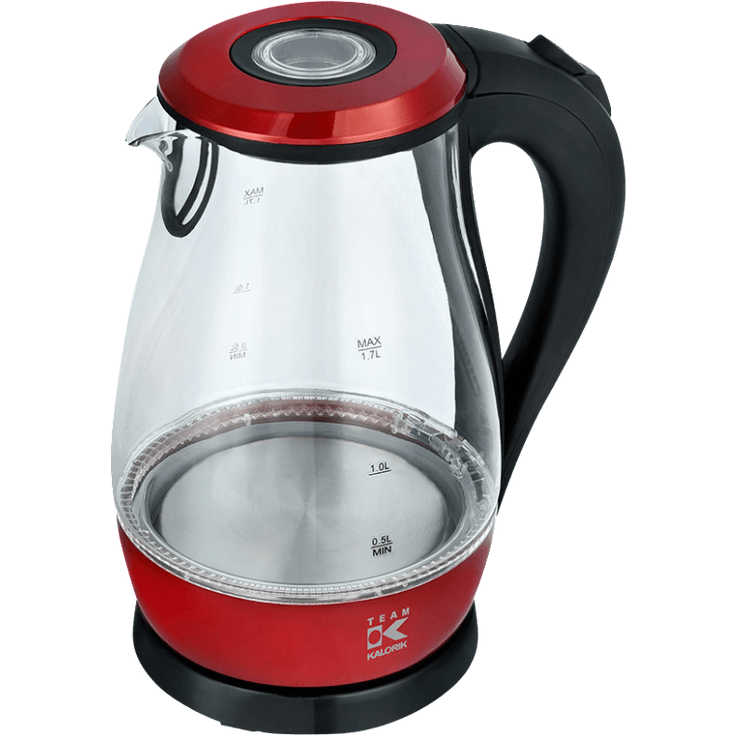 Team Kalorik TKG JK 1042 R Glaswasserkocher 1,7 Liter mit LED-Beleuchtung, 2200, Edelstahl, Kunststoff, Glas, 1.7 liters, Metallic-Rot