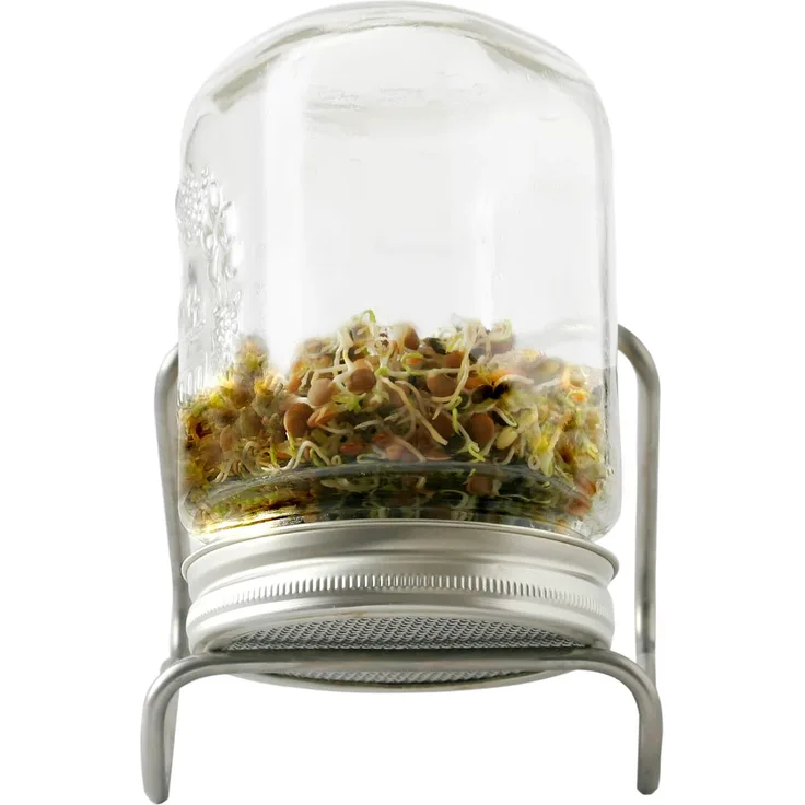 Eschenfelder Sprossenglas mit Edelstahlsieb + Abtropfgestell - 1000ml