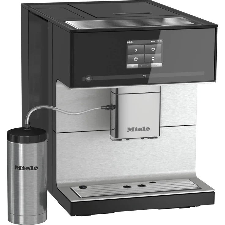Miele CM 7350 Kaffeevollautomat (Smartphone bedienbar mit WiFiConnect, Kaffeemaschine für Bohnen, Pulver und Tee, automatisch einstellbaren Zentralauslauf) schwarz, mit Milchsystem und integriertem Mahlwerk – Bild 1