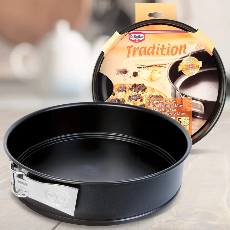 Dr. Oetker Springform Ø 28 cm, Backform mit Flachboden, runde Kuchenform aus Stahl mit Antihaftbeschichtung (Farbe: schwarz), Menge: 1 Stück – Bild 3