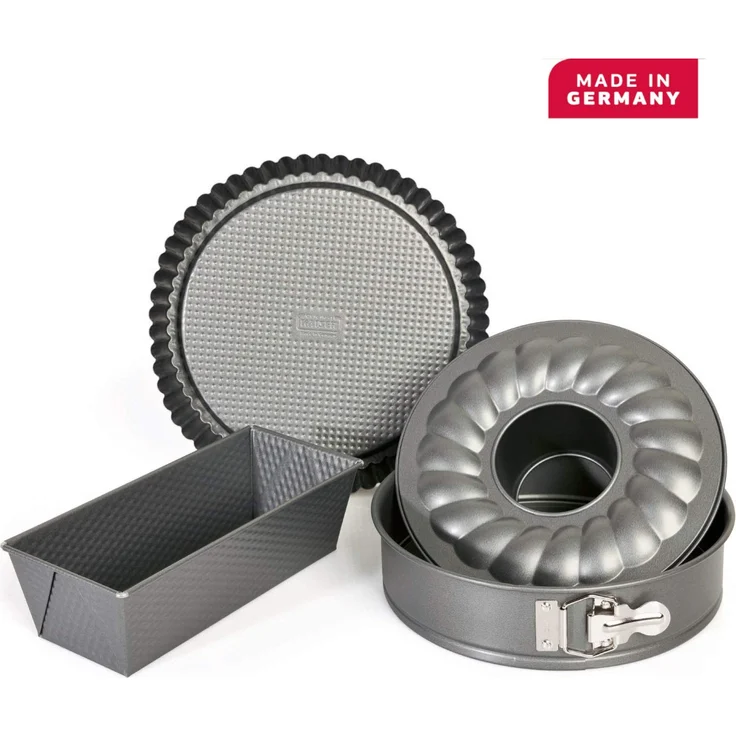 Kaiser Gourmet Kuchenform, Backform Set 4-teilig, Backset mit Springform 26 cm rund mit 2 Böden (Flachboden Rohrboden), Tortenboden, Königskuchenform, Kuchenform antihaftbeschichtet – Bild 1