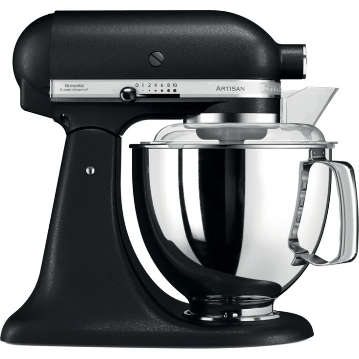 KitchenAid Artisan 5KSM175PSEBK Küchenmaschine mit Direktantrieb 300W, 4,8 L Edelstahlschüssel, inkl. 3 L polierte Schüssel, Spritzschutz, 10 Geschwindigkeiten, Gusseisen schwarz, Serie: 5KSM175PS – Bild 1