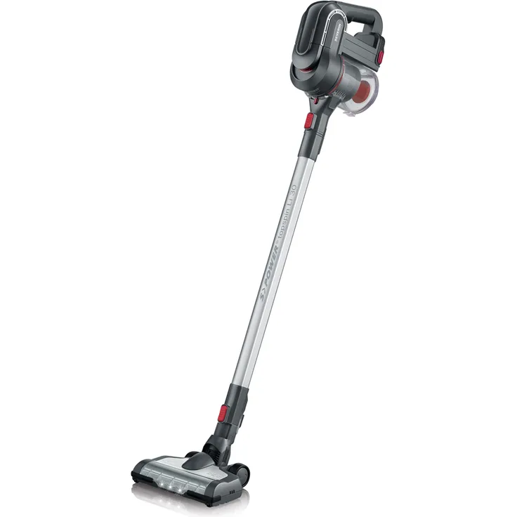 Severin HV 7165, Beutelloser Hand- und Stielsauger mit Elektrobürste und Digitalmotor, 22,2V Lithium-Ionen Akku, S´POWER topspin Li 30, Grau-Rot