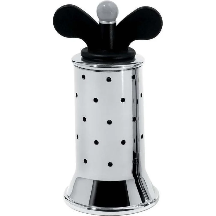 Alessi 9098 B - Design Pfeffermühle mit Rippen, Edelstahl und Thermoplastisches Harz, Schwarz