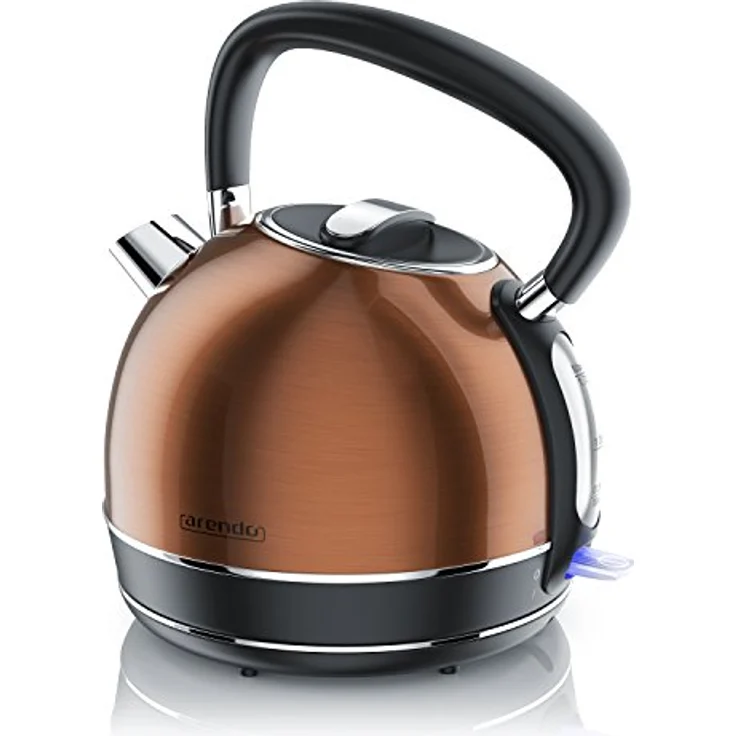 Arendo Wasserkocher Edelstahl - Teekessel Retro Style - max. 2200W - Herausnehmbarer - austauschbarer Kalkfilter - Füllmenge 1,7 Liter - automatische Abschaltung - Modell 2019 mit GS - Kupfer Design