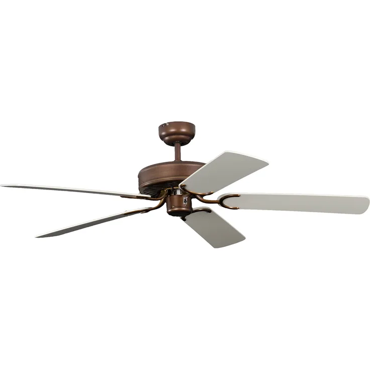 Pepeo Deckenventilator ohne Beleuchtung Potkuri, Gehäuse Bronze Antik, Wendeflügel Weiß oder Weiß mit Rattaneinlage , 132 cm, für Räume bis zu 25m²