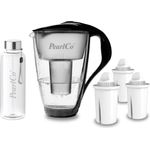 PearlCo Glas Wasserfilter inkl. 3 Universal Kartusche plus Glasflasche Schwarz