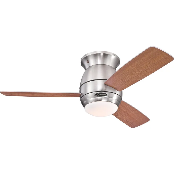 Westinghouse Lighting Halley, Deckenventilator Einzelleuchte mit Opalmilchglas, Metall, Gebürstetes Nickel, 112 x 112 x 350 cm – Bild 1