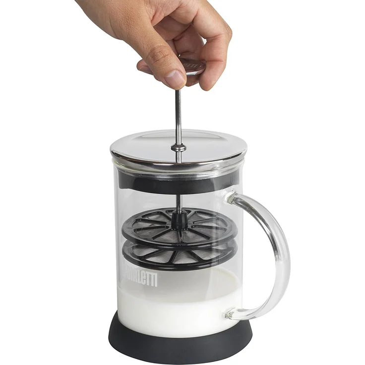 Bialetti 4410 Milchaufschäumer, Hand-Milchaufschäumer, manuell, mikrowellengeeignet, 1L, silber – Bild 3