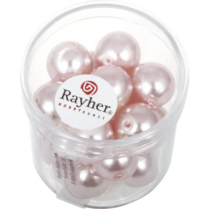 Rayher 14404258 Renaissance Glaswachsperlen, 12 mm ø, Dose 21 Stück, rosé