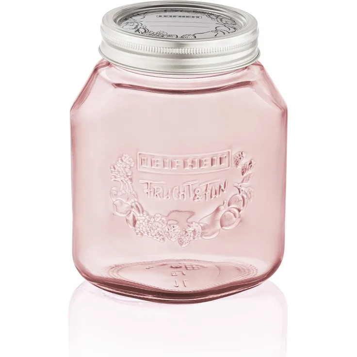Leifheit Einmachglas 3er Set 1,0 L Tender Rose, Weckglas mit Deckel ideal für Eingemachtes und Selbstgemachtes, dekoratives Vorratsglas, spülmaschinengeeignet, Marmeladenglas, Einkochglas, rund, rosa
