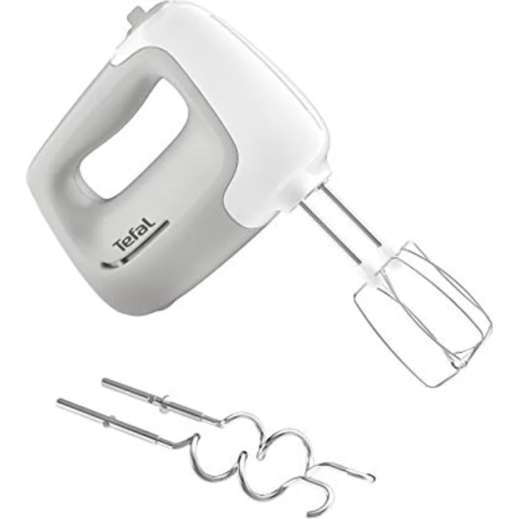 Tefal HT450B Prep'Mix Handmixer | 450 Watt | 5 Geschwindigkeiten | 2 Schneebesen und 2 Knethaken aus Edelstahl | vielseitiger Handmixer | ergonomisches Design | spülmaschinenfestes Zubehör | Weiß-Grau – Bild 1