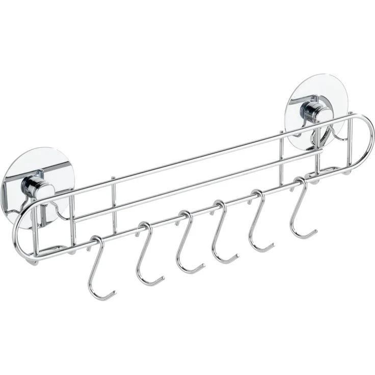 Wenko TurboFIX Küchen-Reling, mit 6 Haken - Befestigen ohne bohren, 31,5 x 9,5 x 5 cm, silber glänzend