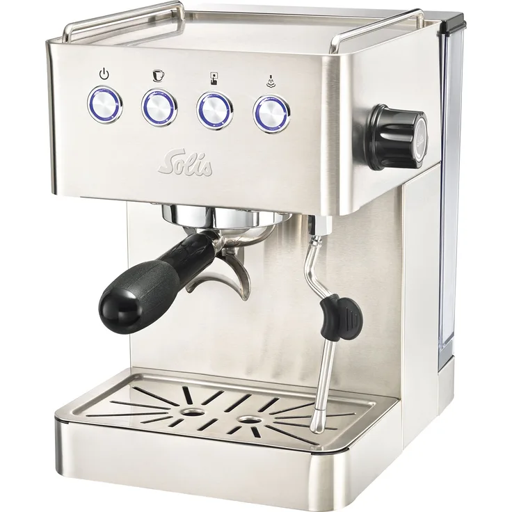 Solis Barista Gran Gusto Espressomaschine, Programmierbare Tassengröße, Dampf- und Heißwasserfunktion, 58 mm Profi-Siebhalter, 15 bar, 1,7 l Wassertank, Edelstahl, (Typ 1014)