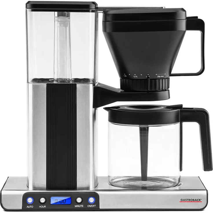 Gastroback 42706 Design Brew Advanced Filterkaffeemaschine, schnelles Aufbrühen: 1,25 Liter (ca.10 Tassen) in 6 Min, LCD-Display mit Auto-Start Timer, 1550 Watt, Kunststoff, Edelstahl-schwarz