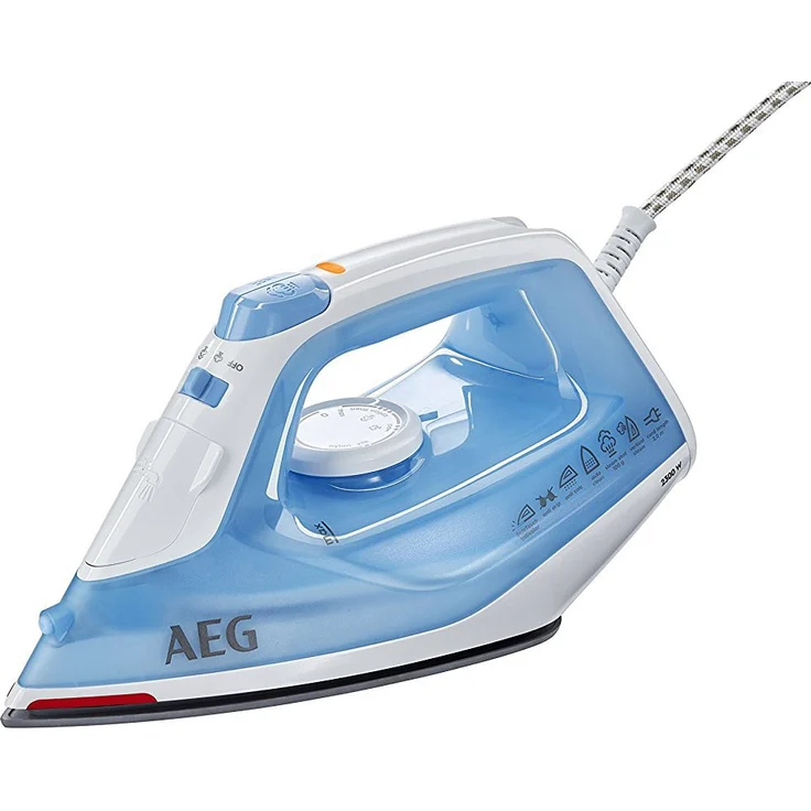 AEG DB 1730 Dampfbügeleisen (2300 Watt, 110g Dampfstoß, 0-30g Dampf-Min., Restwärmeanzeige, Keramik Bügelsohle, Gleitfähigkeit, 250 ml Wassertank, 2 m Kabel, Anti-Kalk System, blau-weiß) – Bild 1