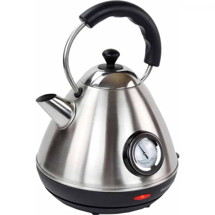 Syntrox Germany WK-2200W-1.7T Inox 2200 Watt 1,7 Liter Edelstahl schnurlos Wasserkocher mit Thermometer 360° cordess Wasserkessel Teekessel