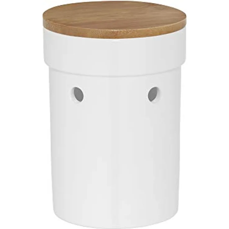 Kela Knoblauchtopf, Salena, Keramik mit Bambusdeckel, H 17 cm, 12066, Weiß-Holz