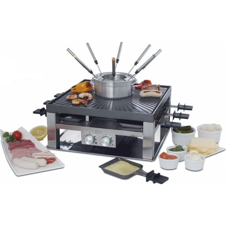 Solis Raclette, Tischgrill und-oder Fleischfondue, 8 Personen, Edelstahl, Combi-Grill 3 in 1 Typ 796  – Bild 1