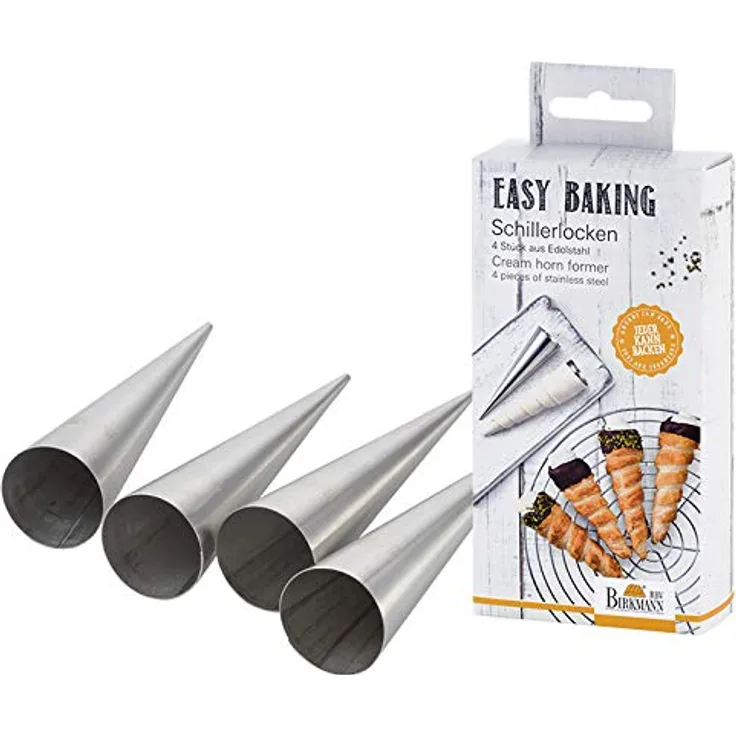 RBV Birkmann 265905 Schillerlocken, Easy Baking, Edelstahl, 4 Stück Ø 3,5 cm, Länge 14 cm Backform
