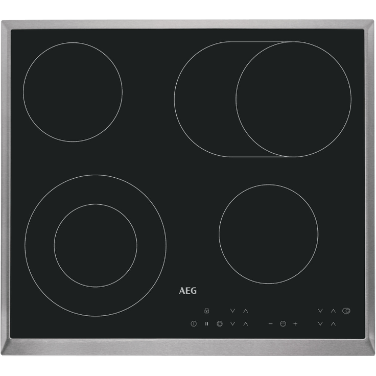 AEG HK634060XB Glaskeramikkochfeld, Einbaugerät, Autark ja, Betriebsart elektrisch, Touch-Control, Anzahl Kochstellen 4, Breite 57,6 cm, Edelstahlrahmen, schwarz