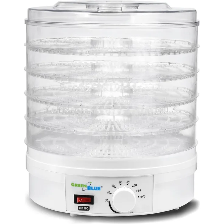 Greenblue GB190 Dörrautomat, Trockner für Pilze, Gemüse und Obst, 250 Watt, 5 Ebenen, weiß