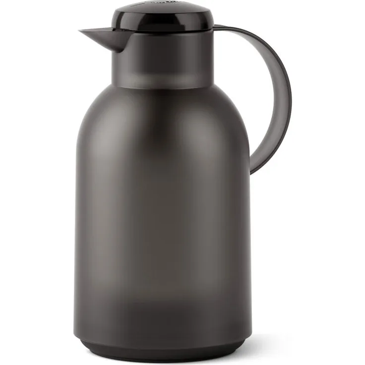 Emsa N4011900 Samba Isolierkanne (1,5 Liter, Quick Press Verschluss, 12h heiß und 24h kalt) Transluzent-Schwarz