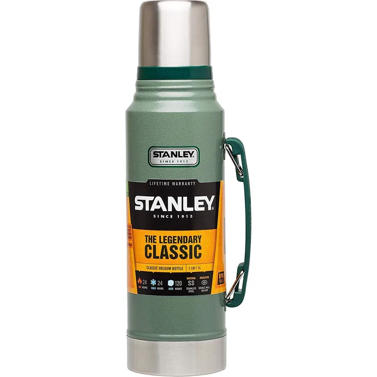 Stanley Legendary Classic Vakuum-Thermoskanne 1L, Hammertone Green, 18-8 Edelstahl Trinkflasche 1L, Vakuum-Isolierung, Auslaufsichere Thermosflasche, Integrierter Kaffeebecher Teekanne Thermo