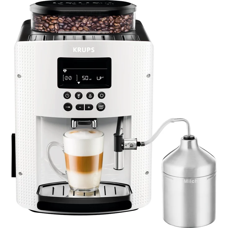 Krups EA8161 Kaffeevollautomat (1,8 l, 15 bar, LC Display, AutoCappuccino-System), weiß, mit Milchsystem und integriertem Mahlwerk – Bild 1