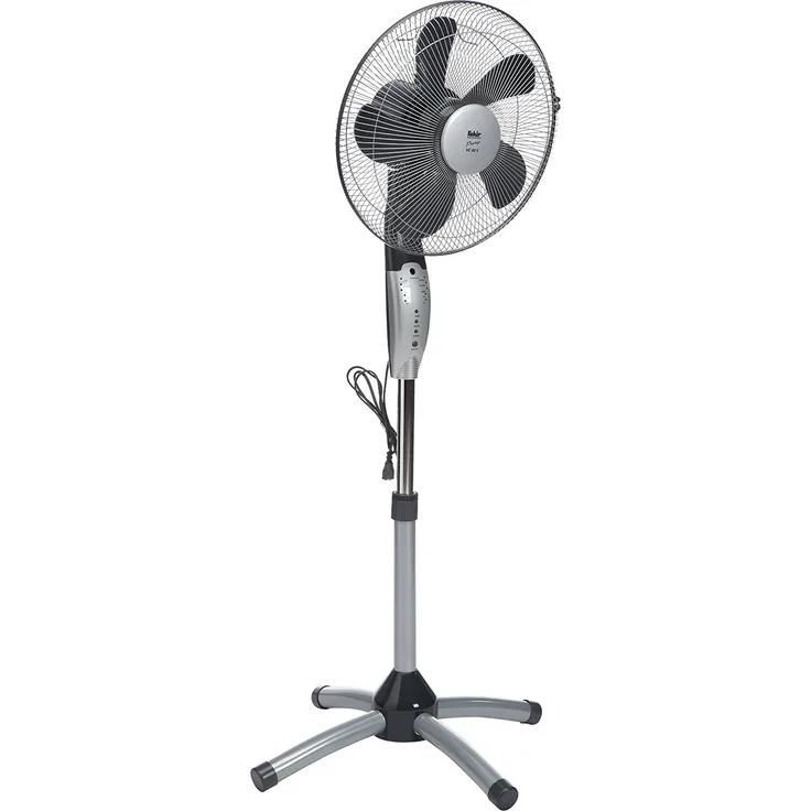 Fakir VC 40 S Prestige Standventilator mit Fernbedienung, Standlüfter - höhenverstellbar 120-140 cm, 3 Geschwindigkeitsstufen, Timer, Oszillationsfunktion 50°, leise, 55 Watt, W, silber-dunkelgrau